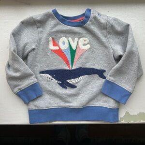 Mini Boden Embroidered Appliqué Whale Sweatshirt Size 2-3